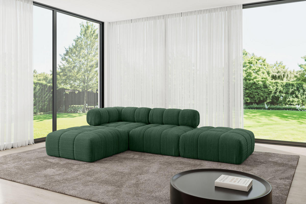 ECKSOFA modulares Sofa Kerru-L1 - 285x190x70 cm Grün Cord - Grün, Holzwerkstoff/Textil (285/190cm) - ALTDECOR
