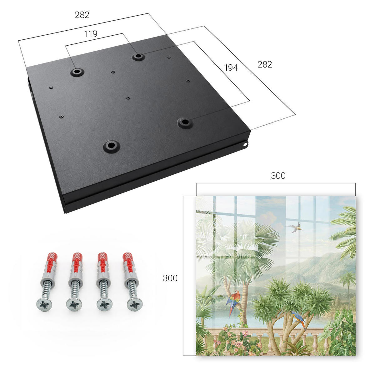 SCHLÜSSELBOX Schwarz 30x30 cm- Türöffnung nach rechts - Tropisches Paradies - Grün, Metall (30/30/5cm) - TULUP