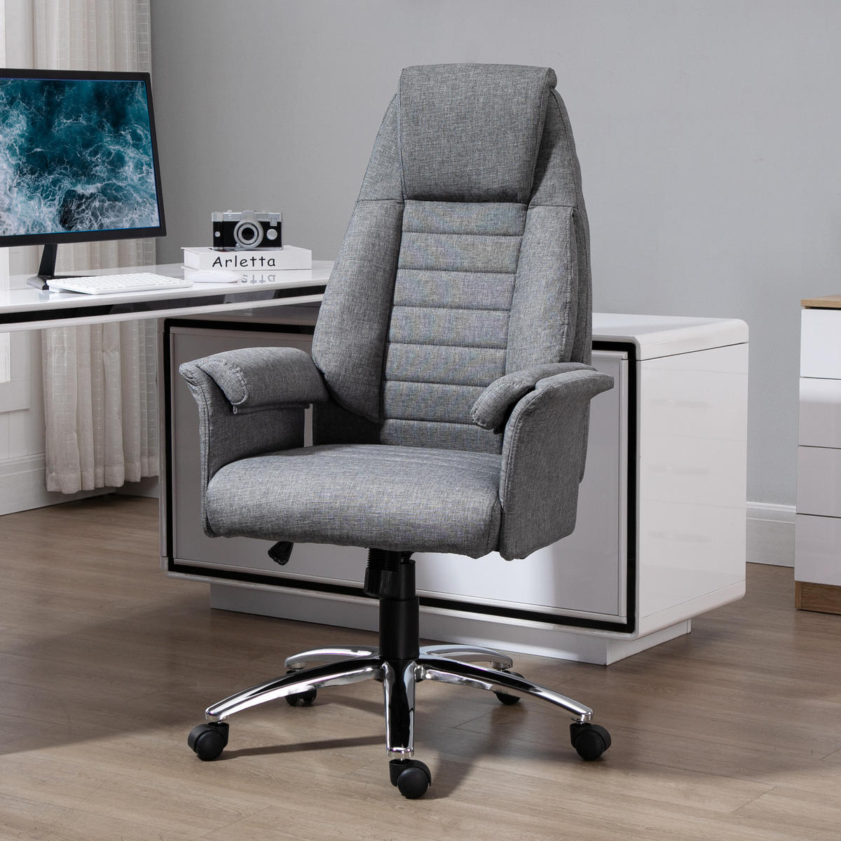 DREHSTUHL Bürostuhl Chefsessel höhenverstellbar Schreibtischstuhl Stoff - Grau, Metall (69/126/68cm) - HOMCOM