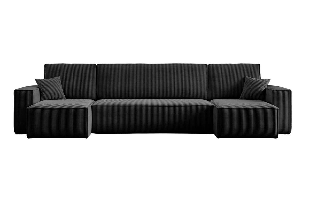 WOHNLANDSCHAFT Hugo U-Form Cordstoff mit Schlaffunktion und Bettkasten - Schwarz, Textil (312/83/142cm) - VENASI MÖBEL