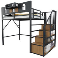 HOCHBETT 90x200 cm in Schwarz mit Stauraumleiter und Lichtleiste - Schwarz, Metall (90/200cm) - IVMEU