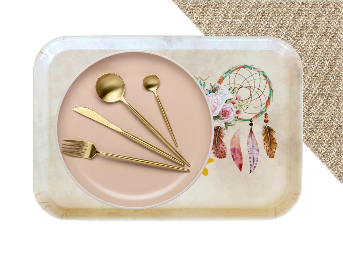 TABLETT Traumfänger, rechteckige Melamin Serviertablett 38x26 cm - Beige, Kunststoff (26/2/38cm) - Lashuma