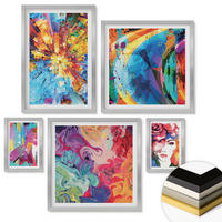 WANDBILDER 5er Set - 50x50 cm & 20x30 cm & 40x60 cm Silberner Rahmen - Minimalistische Boho-Illustrationen - Silberfarben, Kunststoff (40/60cm) - ArtPrintCave