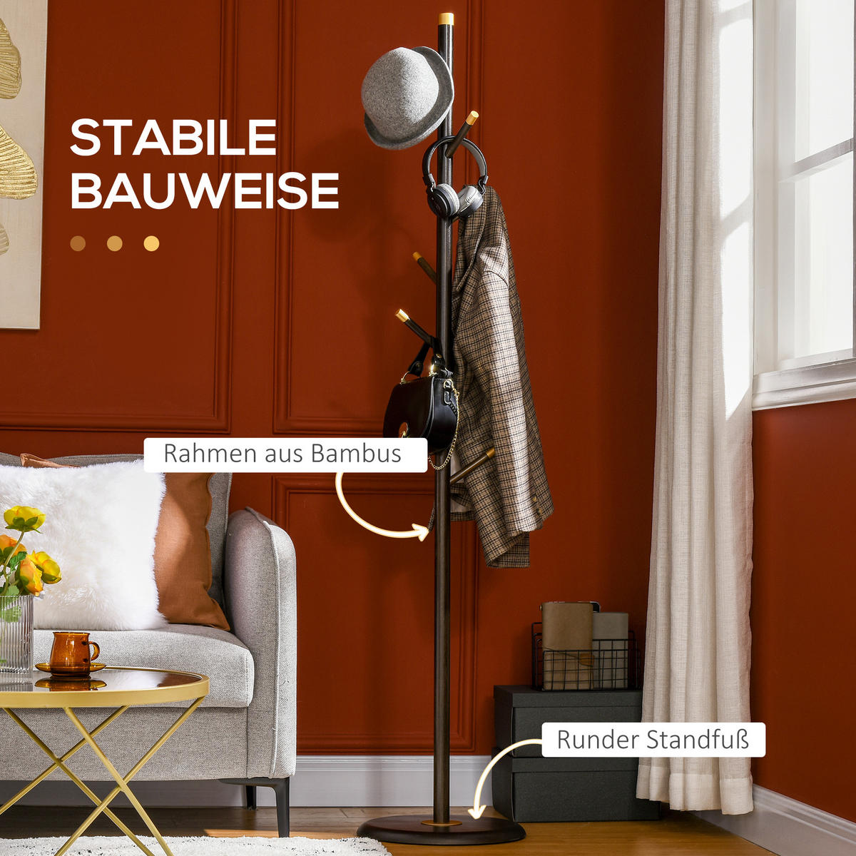 KLEIDERSTÄNDER - Walnussfarben, Holzwerkstoff/Metall (36/180/36cm) - HOMCOM
