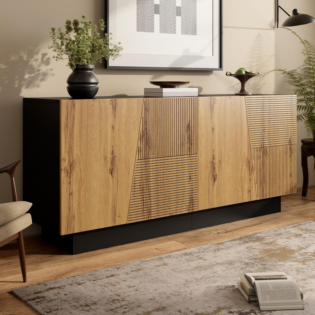 SIDEBOARD 160 cm, MODERNES DESIGN, Aufbewahrungsschrank, Schwarz-Holzfarbe, Wohnzimmer, 160/40/72 cm - Schwarz, Holzwerkstoff (40/72/160cm) - Rolipo