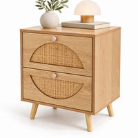 NACHTTISCH Natur Rattan 2 Schubladen - Hellbraun, Holz/Holzwerkstoff (40/52/35cm) - Relaxdays