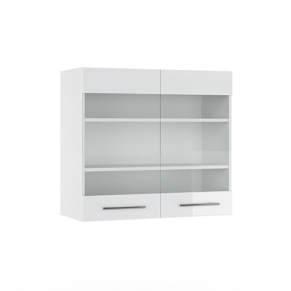 KÜCHENGLASSCHRANK Fame-Line Weiß Hochglanz 80 cm - Weiß Hochglanz/Weiß, Holzwerkstoff (80/72/34.1cm) - Vicco