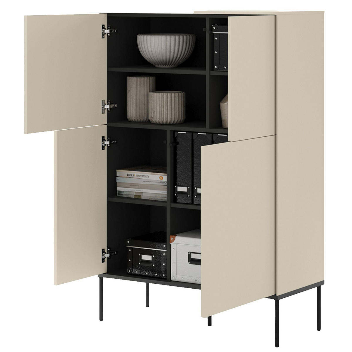 HIGHBOARD Bellezo Creme 95 cm hoch - Creme/Schwarz, Holzwerkstoff/Metall (95/142/41cm) - Selsey