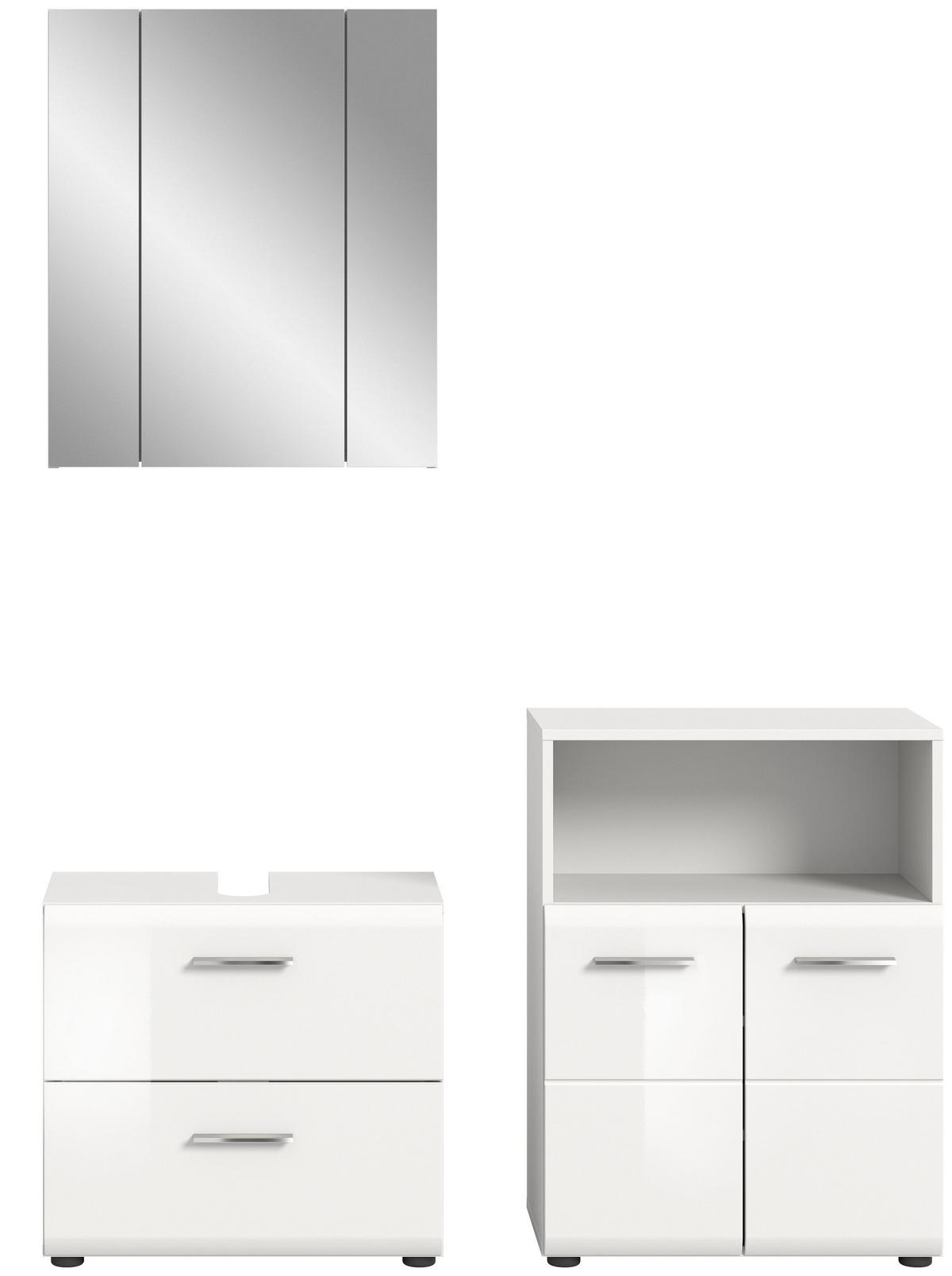 BADKOMBINATION Ice 135x185x30 cm weiß Hochglanz MDF 3tlg. - Weiß, Holz (135/185/30cm)