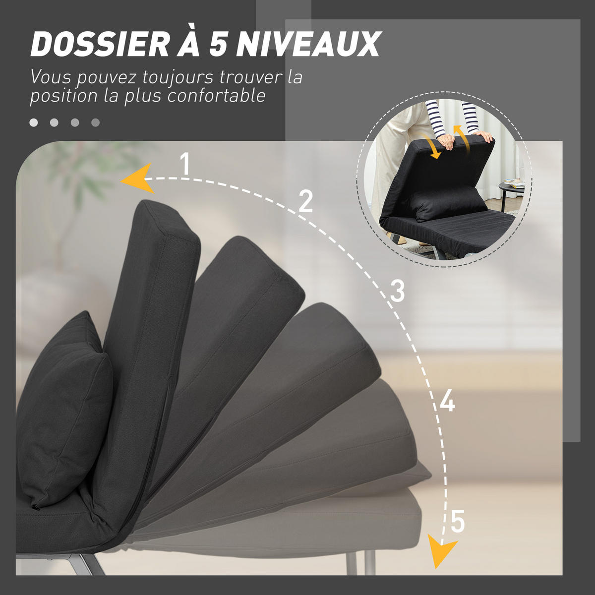 SCHLAFSESSEL DE-14646 5-fach verstellbar & klappbar Schwarz - Schwarz, Textil (73/81/78cm) - ComfortXL