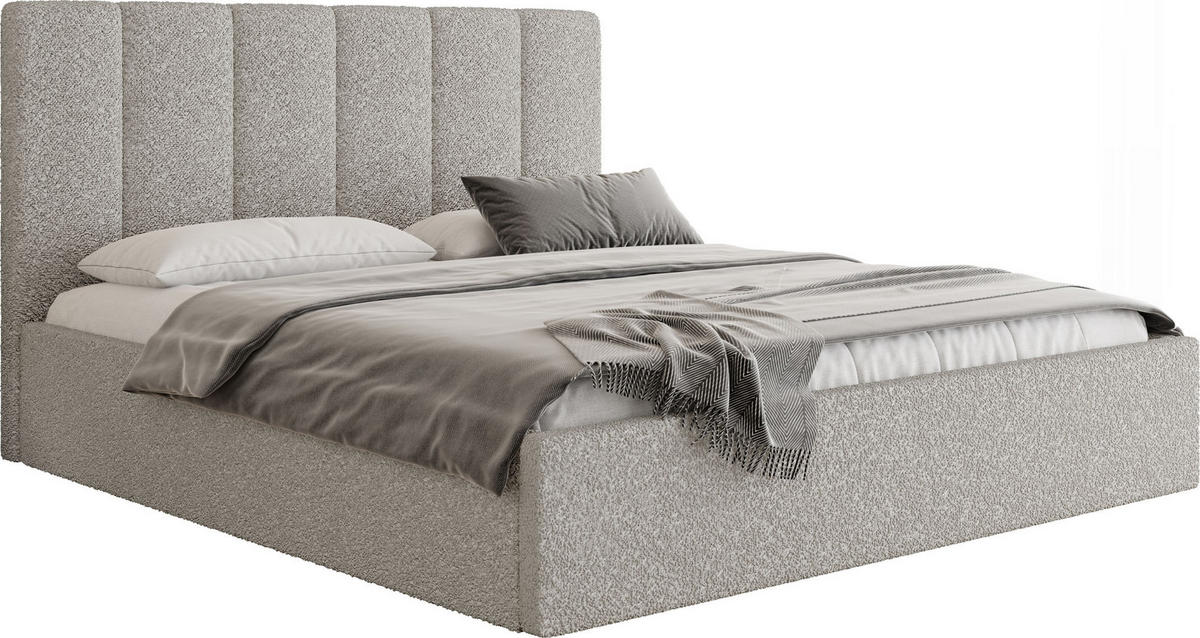 POLSTERBETT Amira Slim mit Bettkasten, Grau Boucle 140x200 cm - Birkefarben/Hellgrau, Holz/Holzwerkstoff (140/200cm) - WFL GROUP