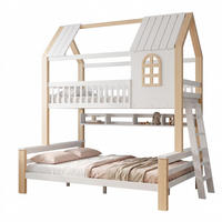 ETAGENBETT 90x200/140x200 mit Leiter, Dach/Rausfallschutz, Holz, Weiß/Natur - Weiß, Holz - LVHOM