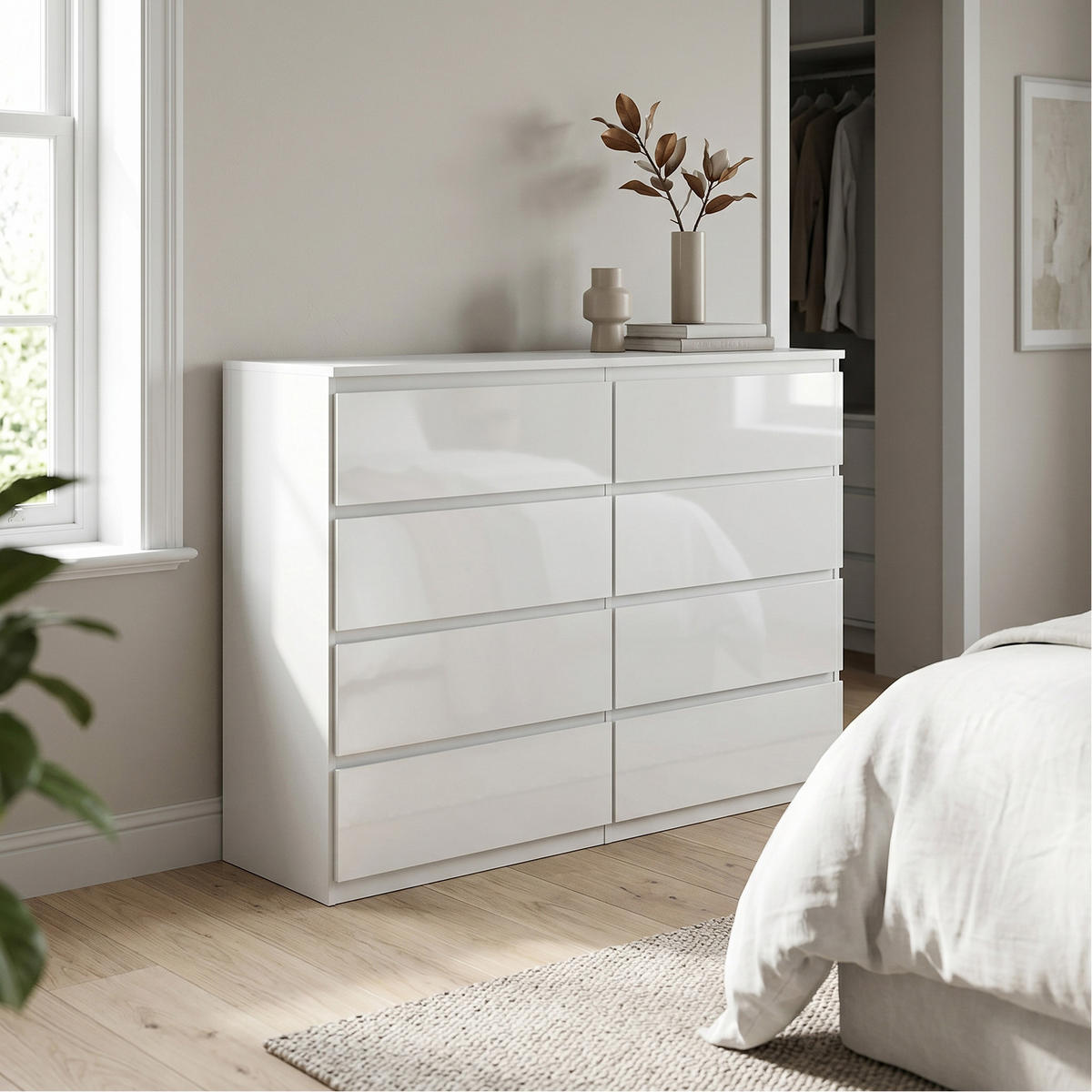 KOMMODE NUDO 120/101,5/39cm mit 8 Schubladen Türen Weiß - Weiß Hochglanz/Weiß, Holzwerkstoff (120/101.5/39cm) - MASSENO