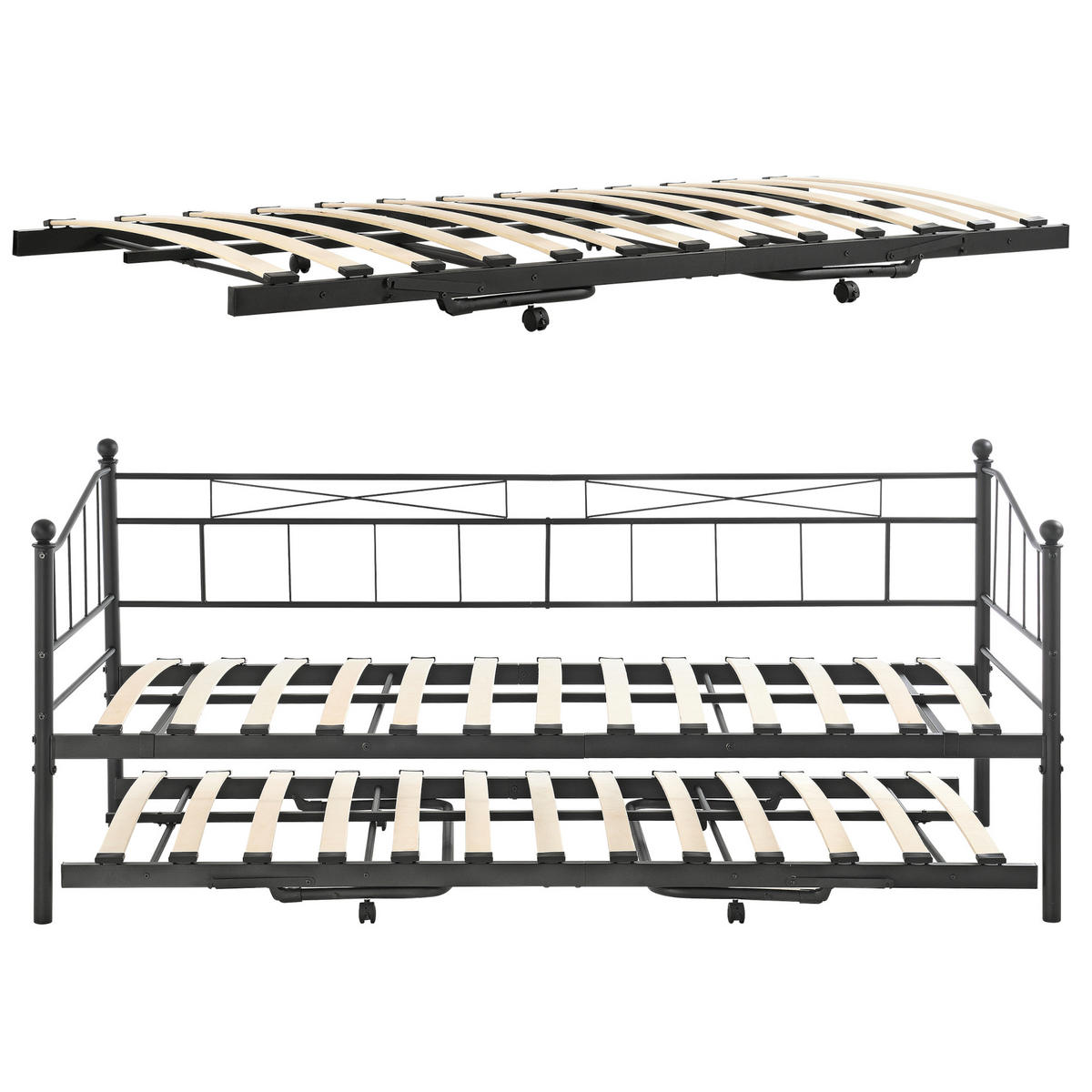 TAGESBETT Skutskär - Schwarz, Metall (90/200cm) - [en.casa]