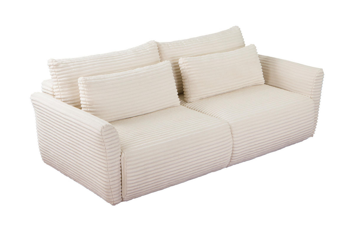 BETTSOFA ILANO Creme Kordstoff mit Schlaffunktion - Creme, Textil (108/92/240cm) - MASSENO