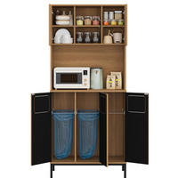 BUFFET aus MDF 35x80x181 cm Natur mit 3 Fächern, Mikrowellenablage und Stauraum - Naturfarben, Holzwerkstoff (80/181/35cm) - Modfu