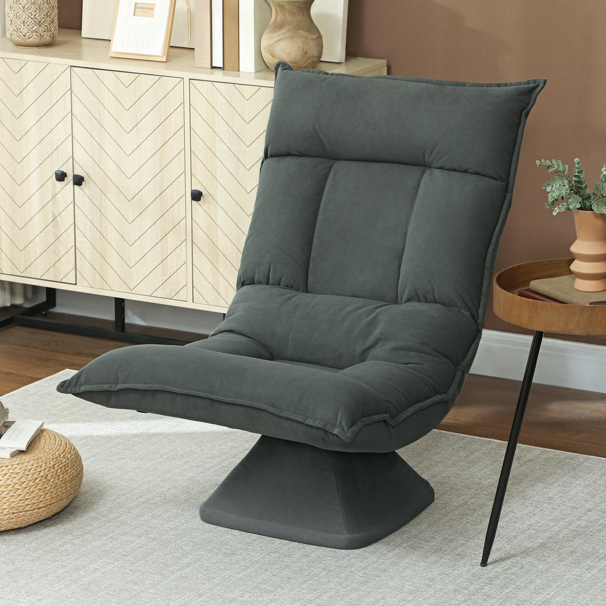 BODENSTUHL Polyester Dunkelgrau - Dunkelgrau, Kunststoff (62/95/70cm) - HOMCOM