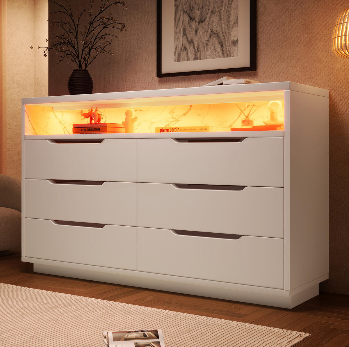 SIDEBOARD 120/40/85 cm Weiß aus Spanplatte mit LED - Weiß, Holzwerkstoff (120/85/40cm) - OKWISH