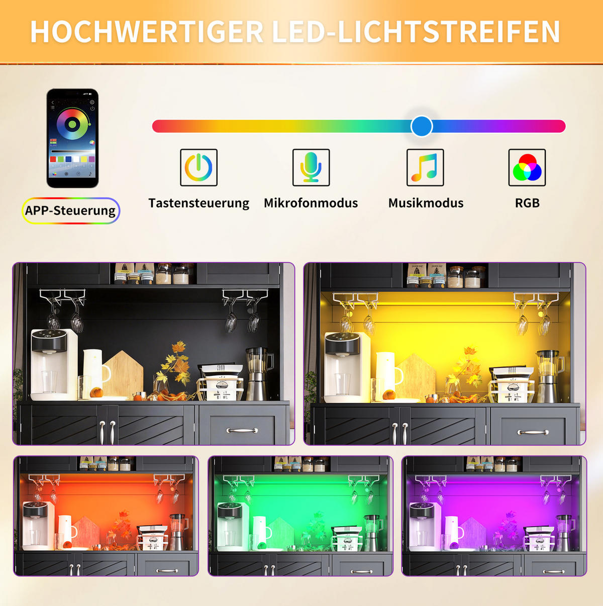 BUFFET 120/40/188 cm aus MDF mit LED-Beleuchtung Schwarz - Schwarz, Holzwerkstoff (120/188/40cm) - Modenvie