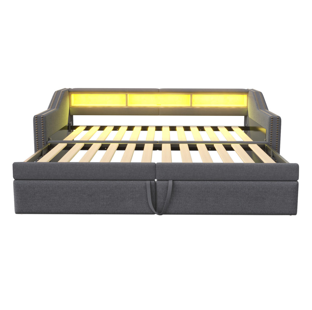 MULTIFUNKTIONSBETT 90/200 cm und 180/200 cm Dunkelgrau mit USB-Anschluss und LED-Beleuchtung Mit Matratze - Dunkelgrau, Textil (90/190cm) - OKWISH