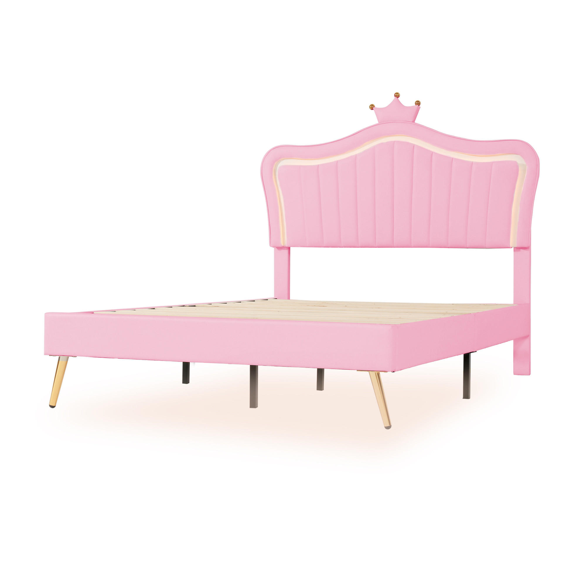 KINDERBETT 140/200 cm mit LED-Beleuchtung, verstellbarem Kopfteil und Lattenrost in Muschelform, Rosa/Weiß - Pink, Textil (140/200cm) - Redom