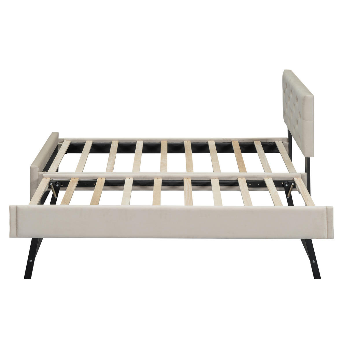 POLSTERBETT 90/200 cm mit Lattenrost, ausziehbarem Rollbett und Samtbezug, Beige - Beige, Textil (90/200cm) - Redom