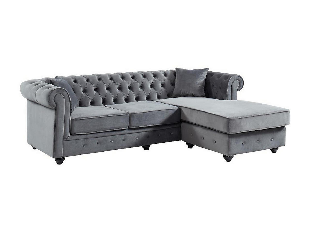 CHESTERFIELD Ecksofa - Samt - Anthrazit - TOLEDO - Anthrazit, Textil (228/72/163cm) - Vente-Unique