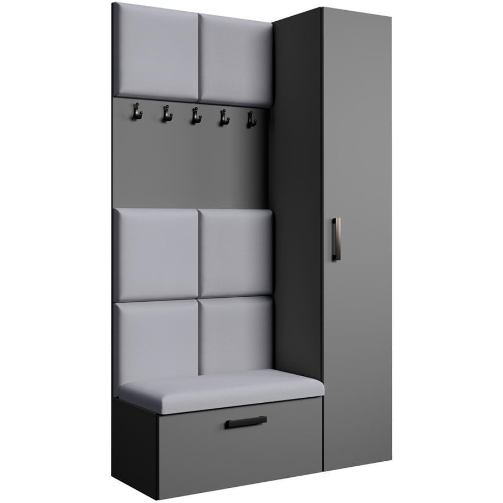 GARDEROBE Margaret I+IV 121/203/43 mit gepolsterten Paneelen - Schwarz/Graphitfarben, Holzwerkstoff/Kunststoff (121/203/43cm) - Beautysofa