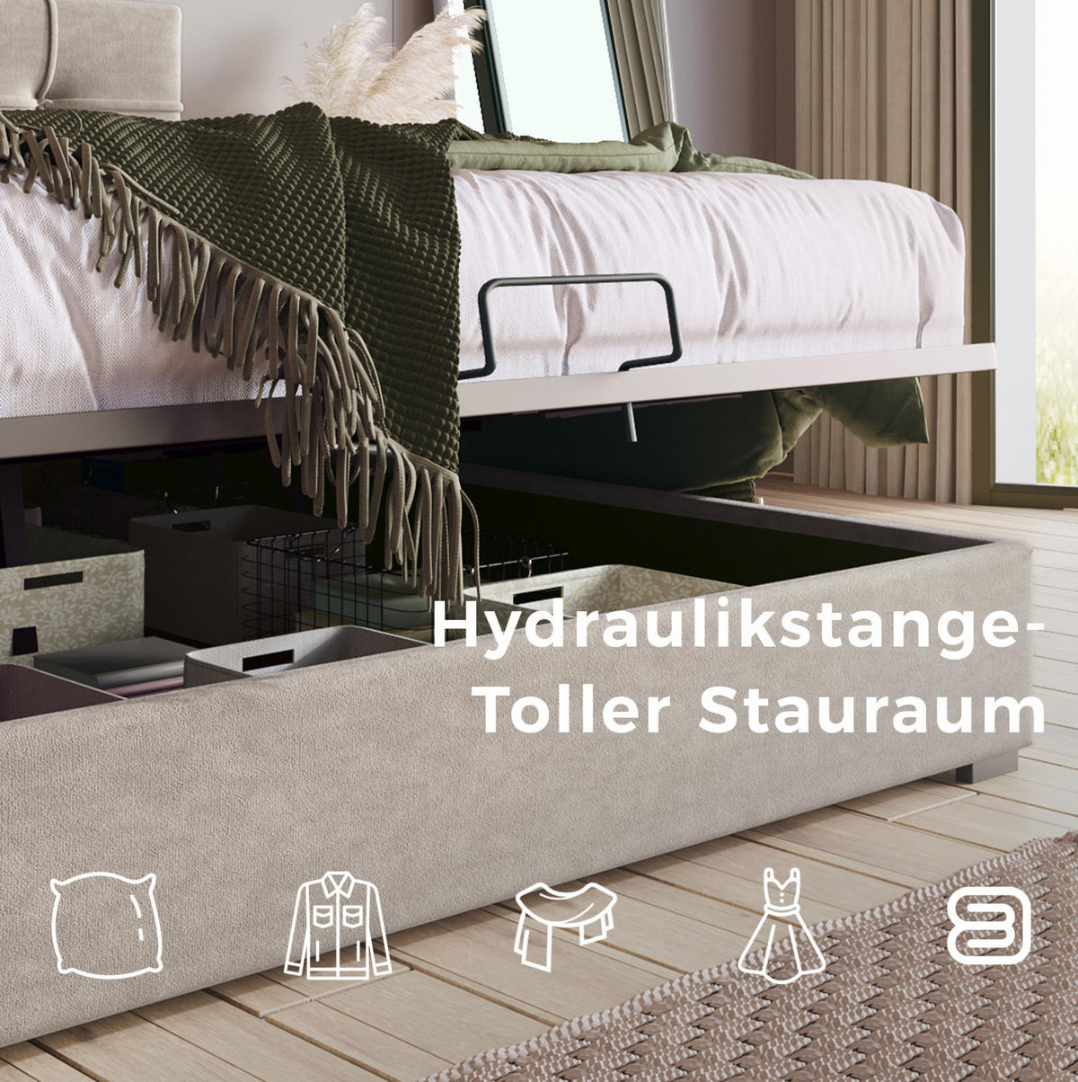 POLSTERBETT 90/200 cm Hellgrau aus Samt mit Bettkasten - Hellgrau, Textil (90/200cm) - OKMYHOME