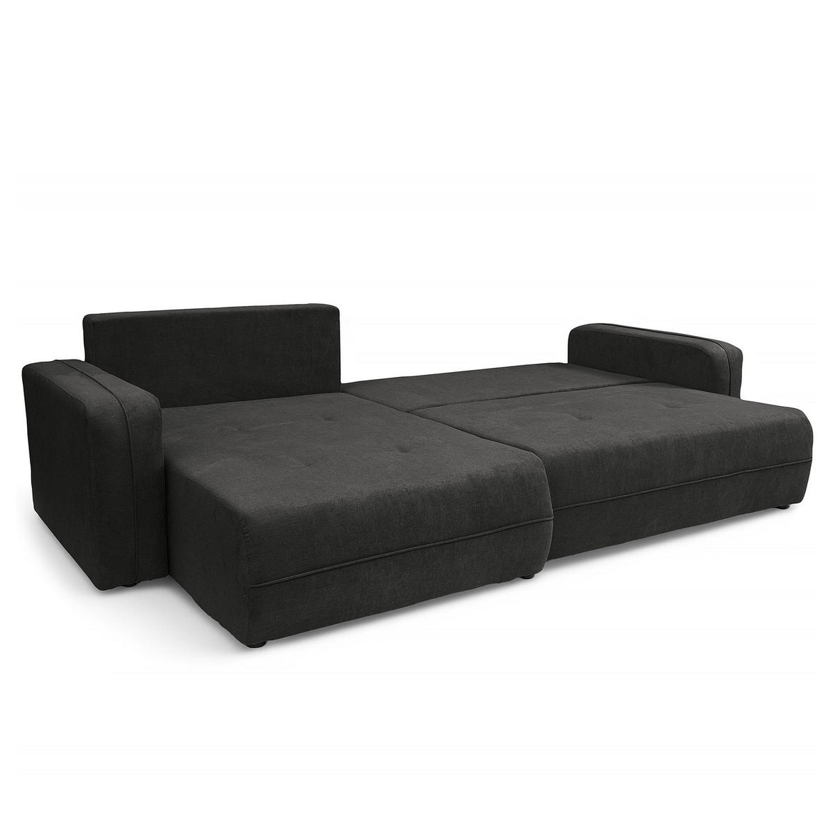 ECKSOFA mit Schlaffunktion - 272 cm - Anthrazit/Schwarz, Kunststoff/Textil (272/145cm) - home24