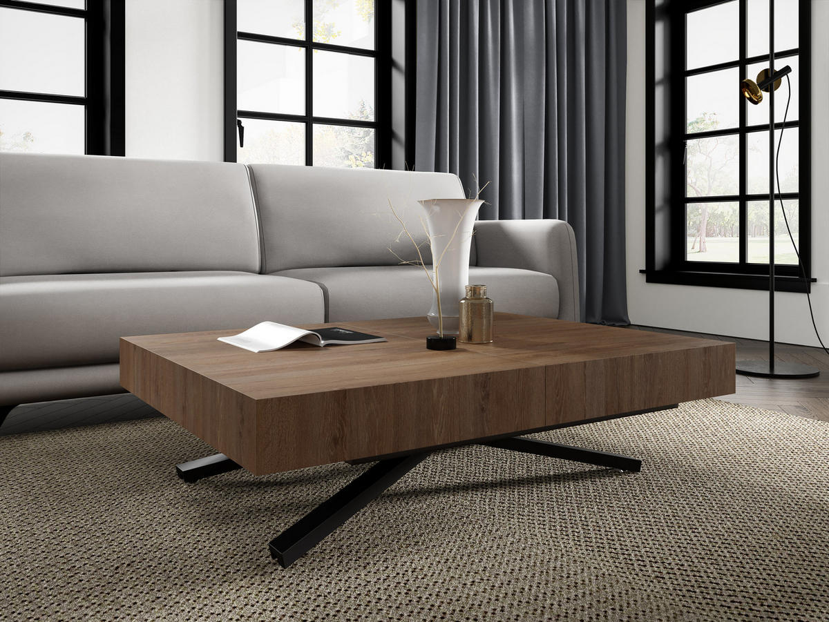 COUCHTISCH SANNA X - Trüffeleichefarben/Schwarz, Holzwerkstoff/Metall (80/120/27cm) - Meblini