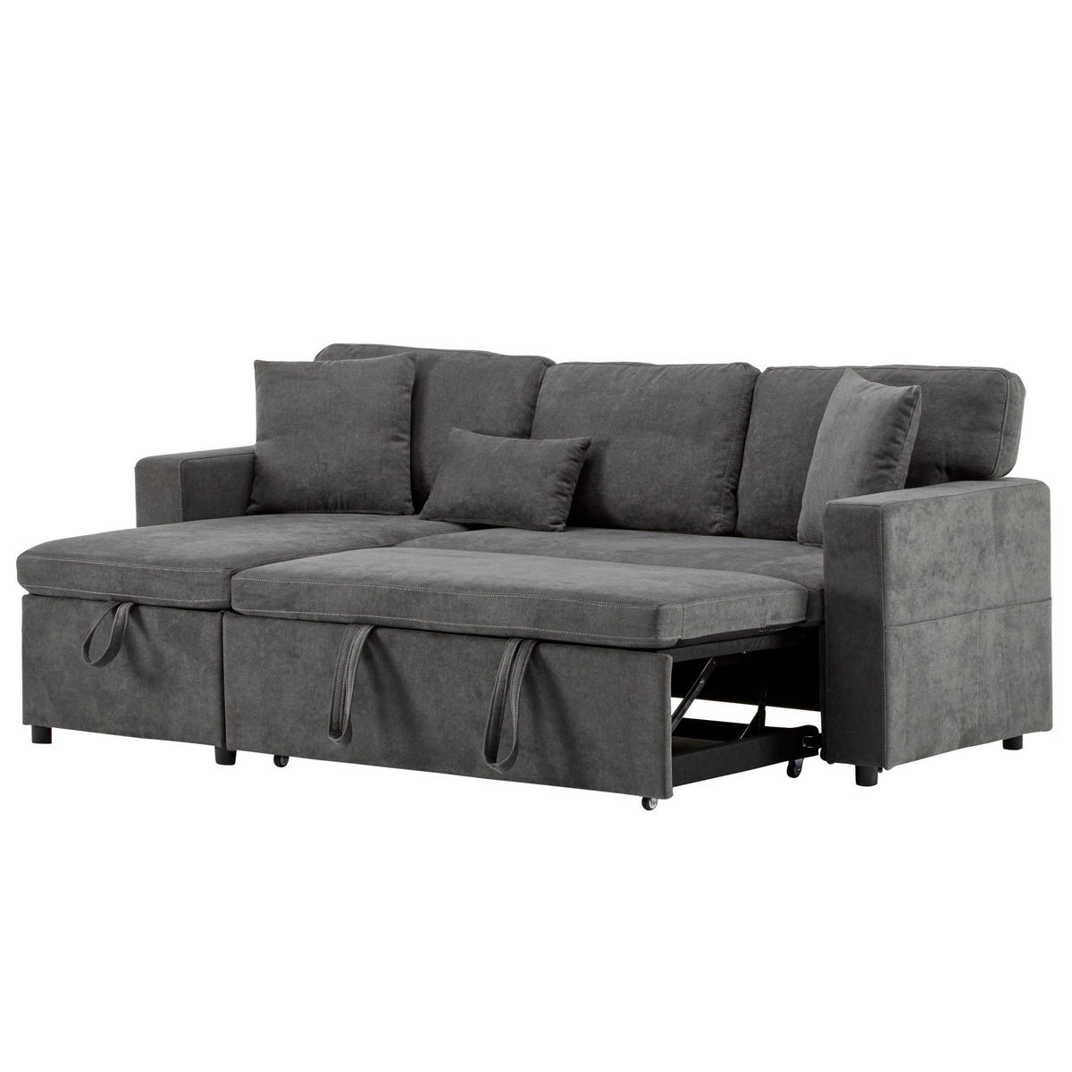 ECKSOFA mit Schlaffunktion und integriertem USB-Anschluss Dunkelgrau Oxford-Stoff 214/131/87 cm - Dunkelgrau, Textil (215/131cm) - OKWISH