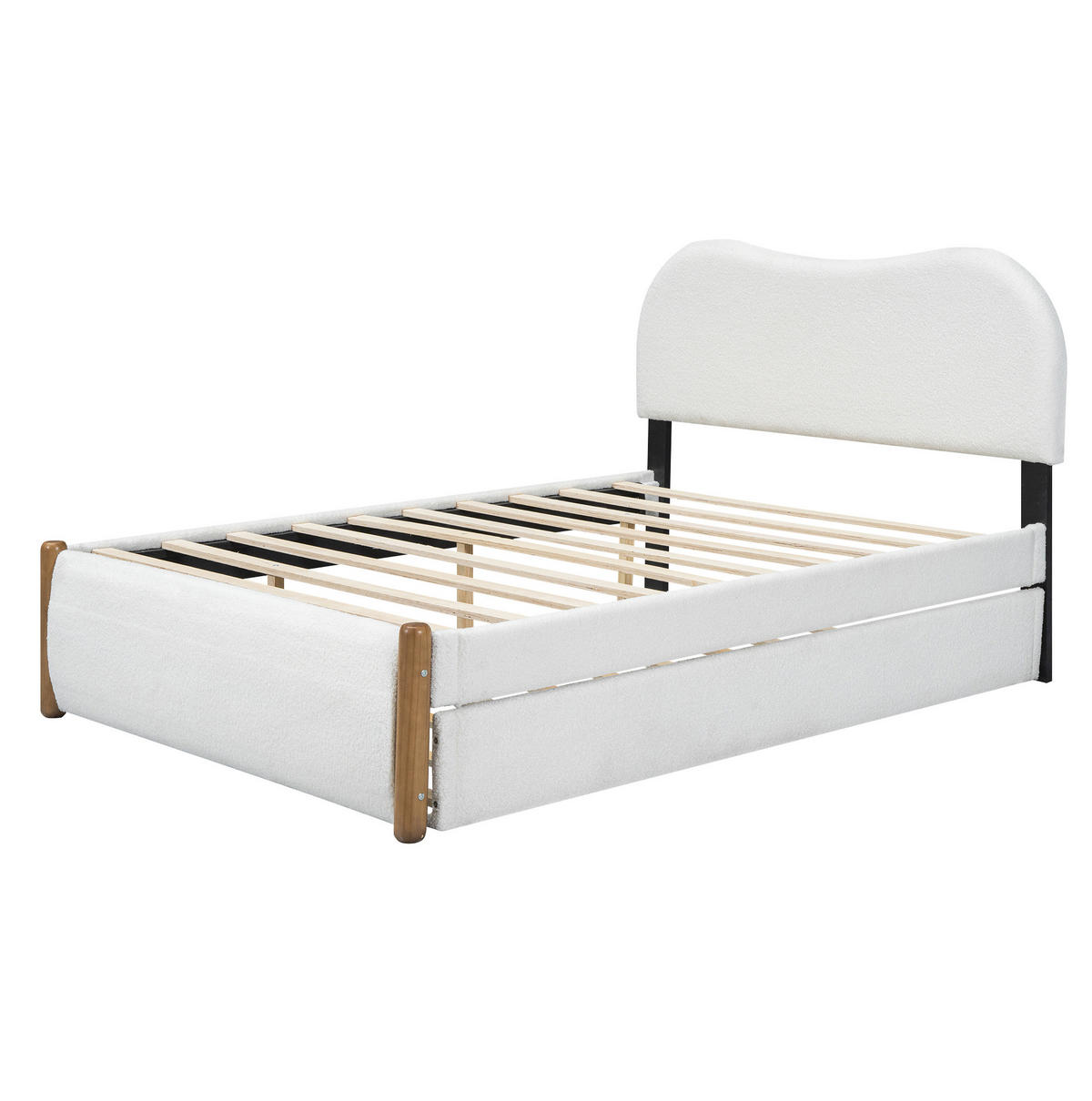 POLSTERBETT 140/200 cm mit ausziehbarem Rollbett, Plüschbezug und minimalistischer Form, Weiß - Weiß, Textil (140/200cm) - Redom