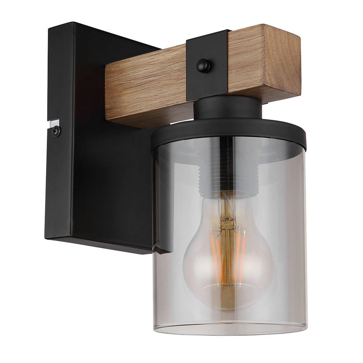 WANDELEUCHTE Metall Schwarz Holz - Schwarz, Glas (10/22.5/17cm) - Globo Lighting
