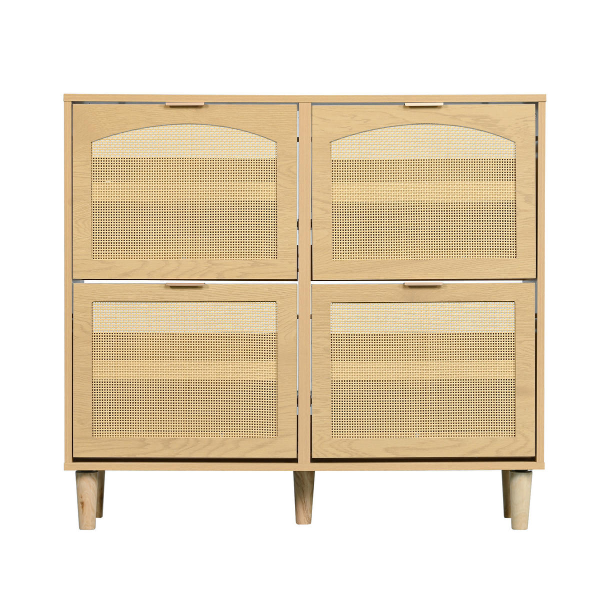 SCHUHSCHRANK mit 4 Klappen 100/25/90 cm in Eichenoptik mit Rattanfront - Naturfarben, Holzwerkstoff (100/90/25cm) - BEAOK