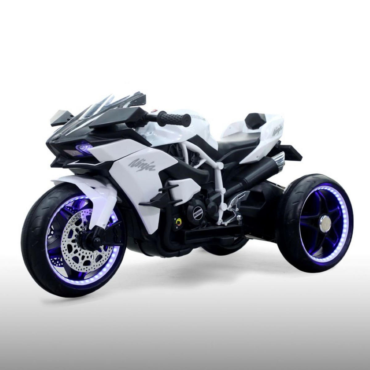 ELEKTROMOTORRAD Ninja weiß drei Kunststoffräder, LED-Beleuchtung, Mp3 - Weiß, Kunststoff (105/33/53cm) - Moni