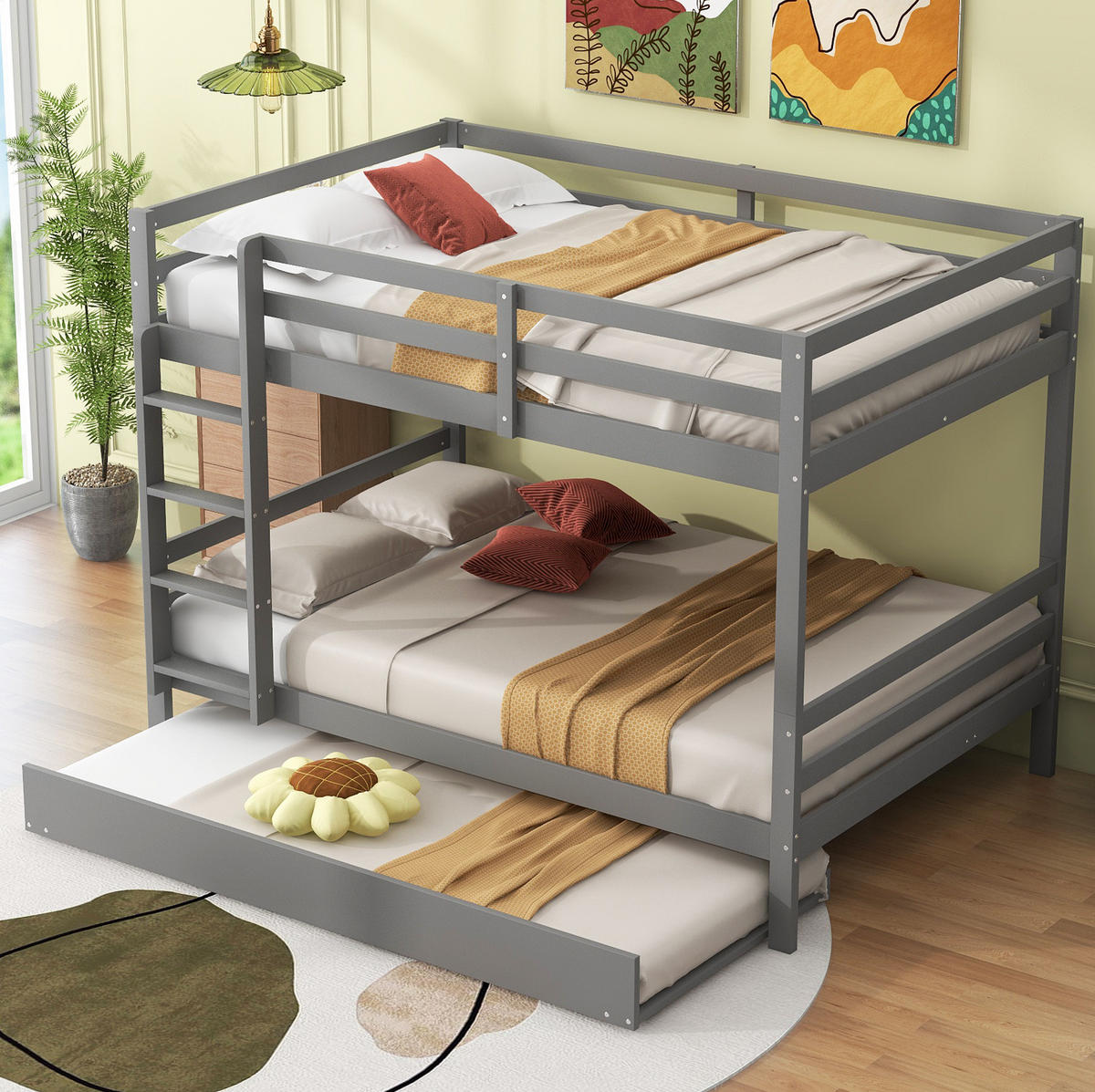 ETAGENBETT aus Kiefernholz und MDF 140x200 cm Grau mit Ausziehbett und Treppe - Grau, Holzwerkstoff (140/200cm) - IVMEU