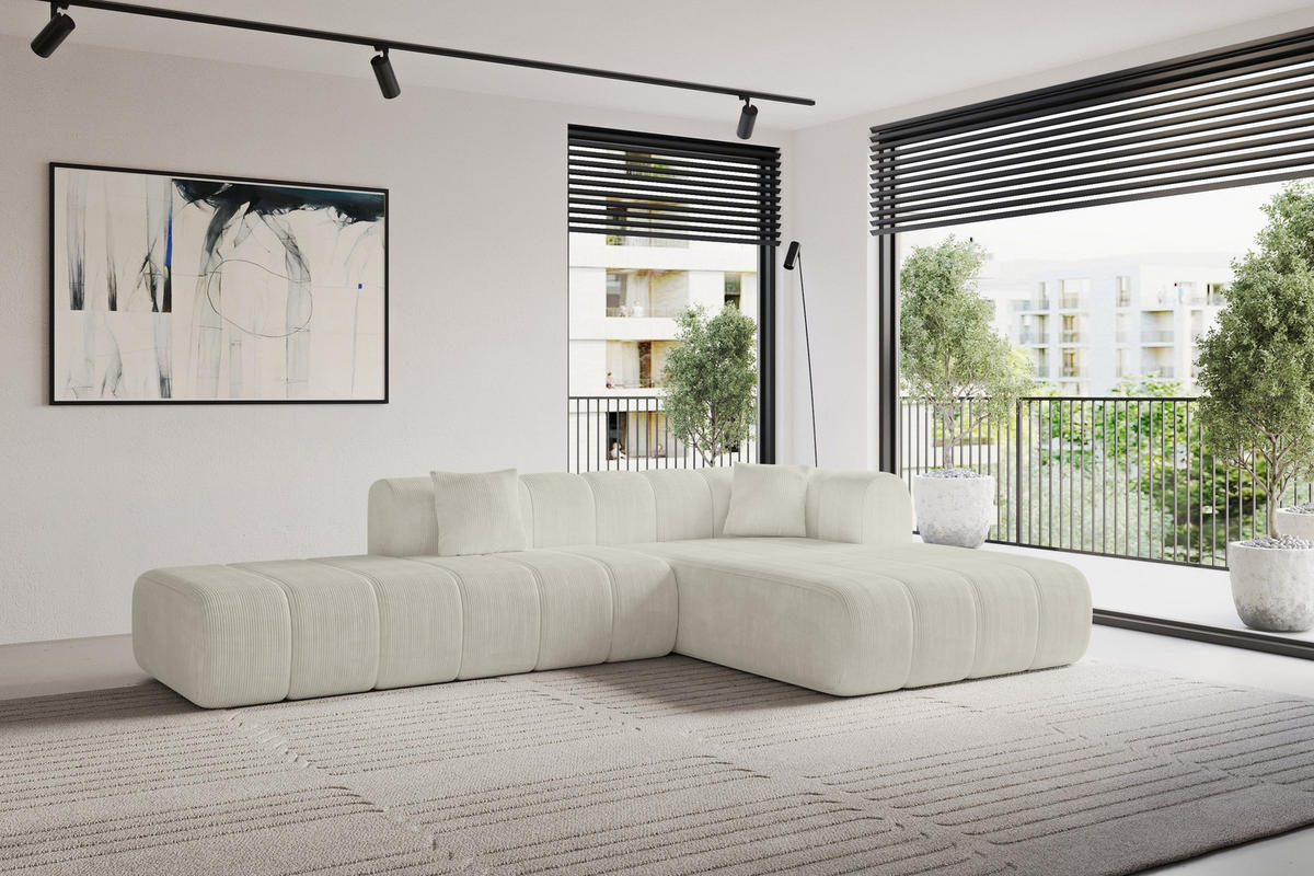 ROHOVÁ SEDAČKA s otomanem, pravá BILA-L 289x176x71 Krémová Manšestr - černá/krémová, kompozitní dřevo/textil (289/176cm) - ALTDECOR