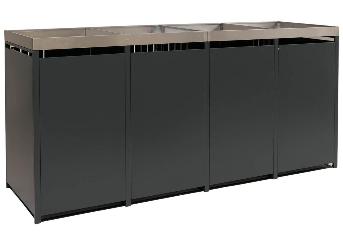 MÜLLTONNENBOX 4er mit Pflanzkasten HxBxT 125x260x84cm Anthrazit Edelstahl - Anthrazit, Metall (260/125/84cm) - PROREGAL