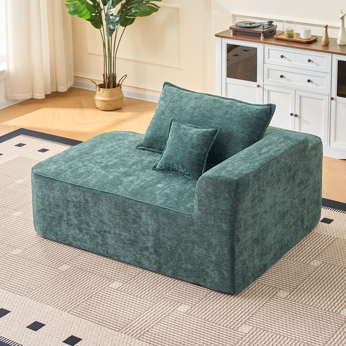 2-SITZER Sofa,Chaiselongue Sofa mit Kissen & Seitentaschen, ohne Montage, Grün - Grün, Textil (144/65/112cm)