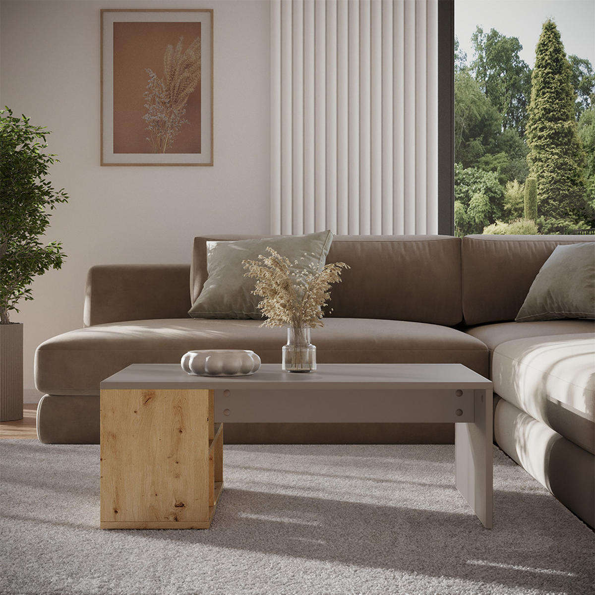 COUCHTISCH Danny Cashmere 90 x 60 cm mit Regalen - Kaschmir/Eiche Artisan, Holzwerkstoff (60/90/33.6cm) - Vicco