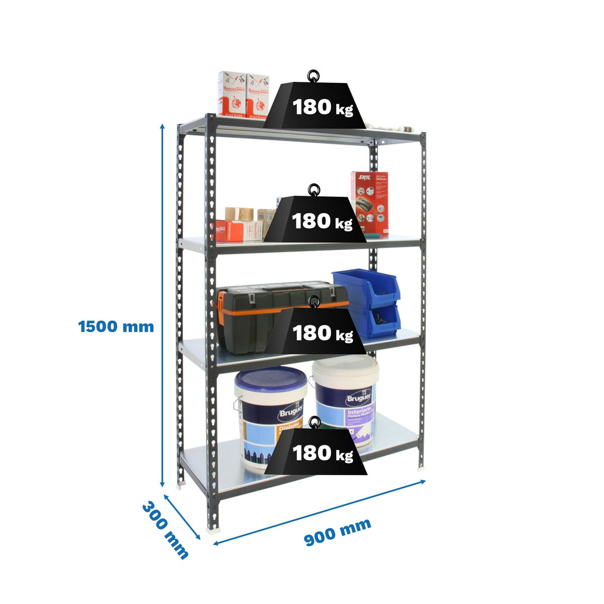 SCHWERLASTREGAL Mid Metal Shark HxBxT 150 x 90 x 30 cm Fachlast 180 kg Anthrazit-Verzinkt - Anthrazit, Metall (90/150/30cm) - PROREGAL