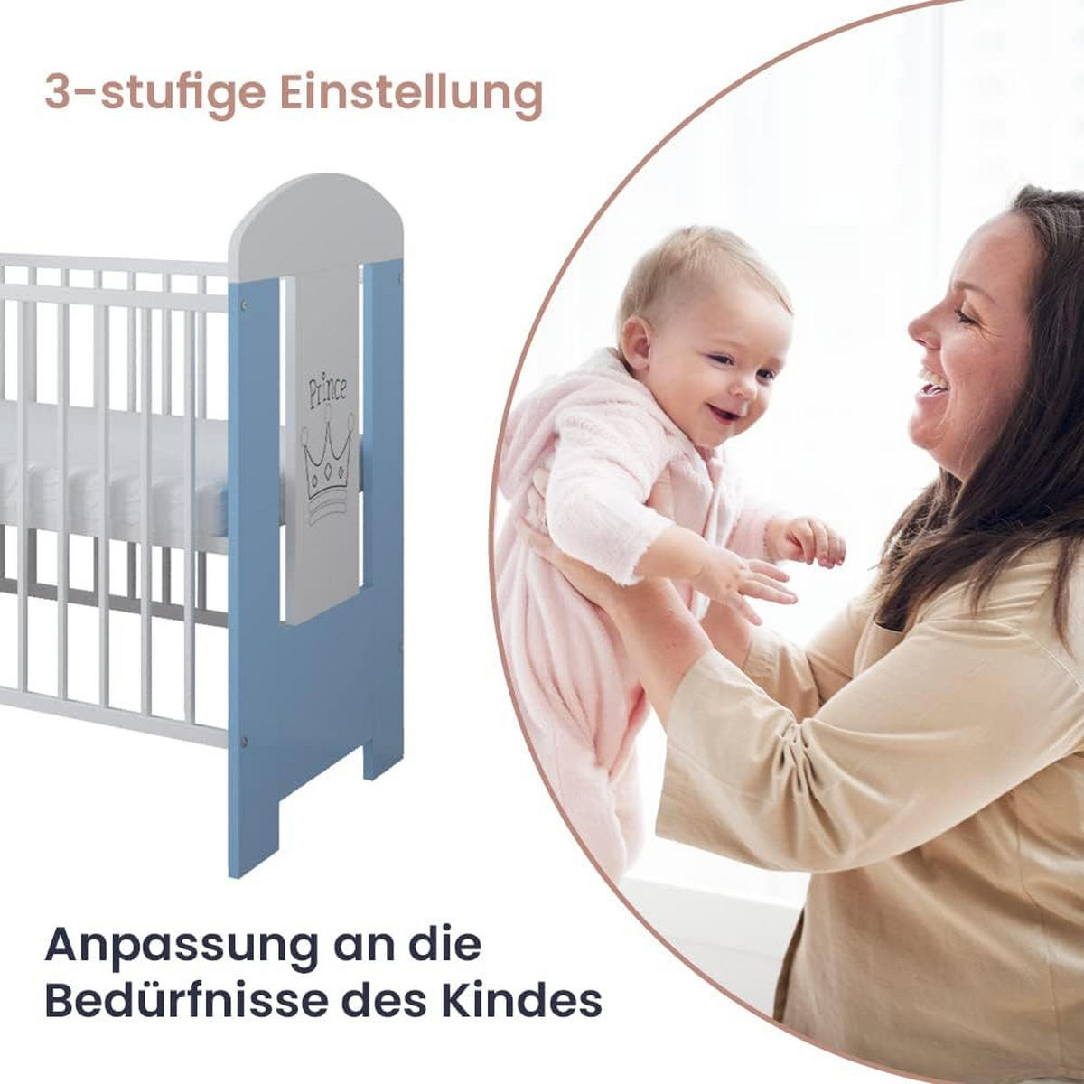 GITTERBETT Kleiner Prinz - Blau/Weiß, Holzwerkstoff (60/120cm) - kiki design