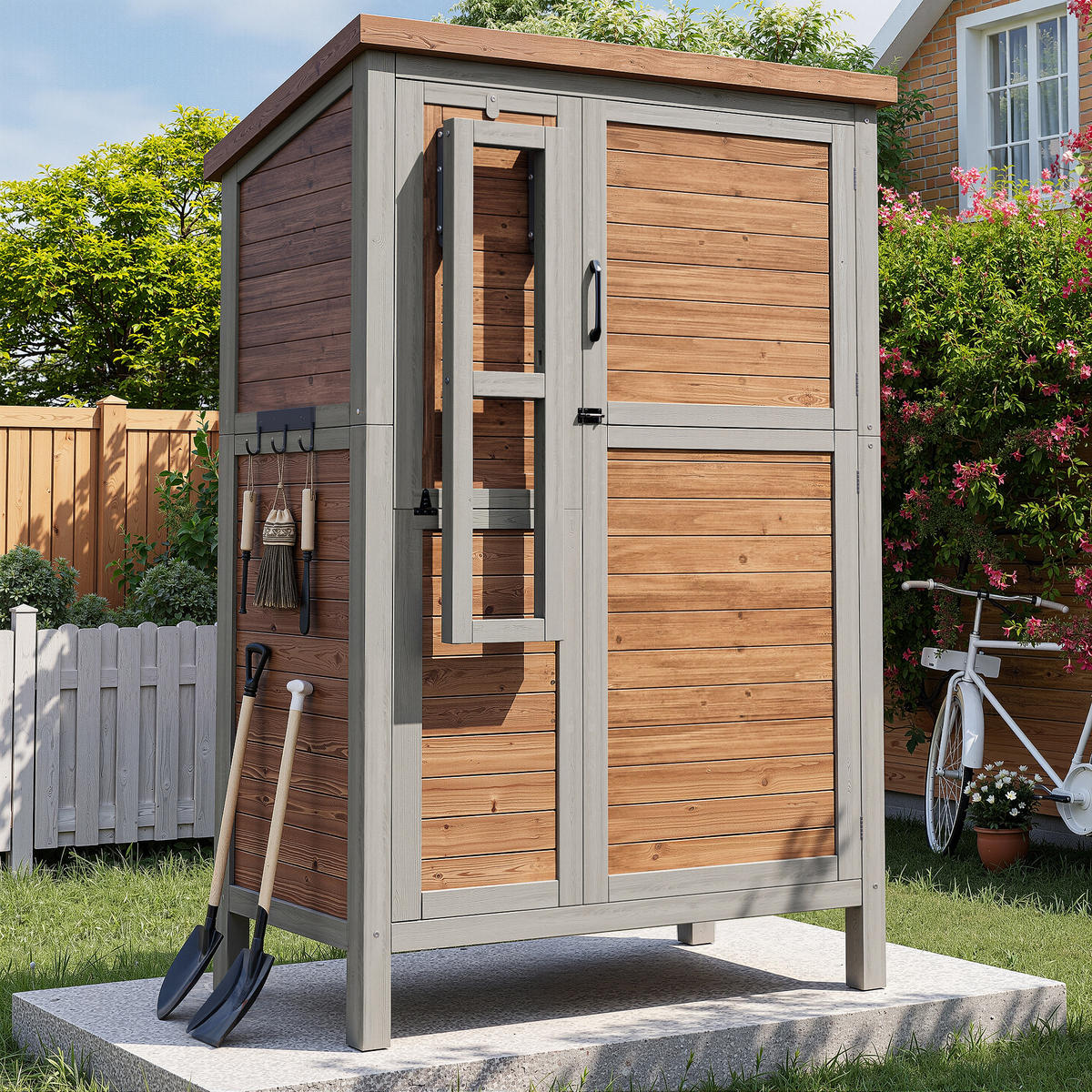 GARTENSCHRANK Tannenholz mit ausklappbarer Arbeitsplatte - Braun, Holz (46/160/86cm) - ComfortXL