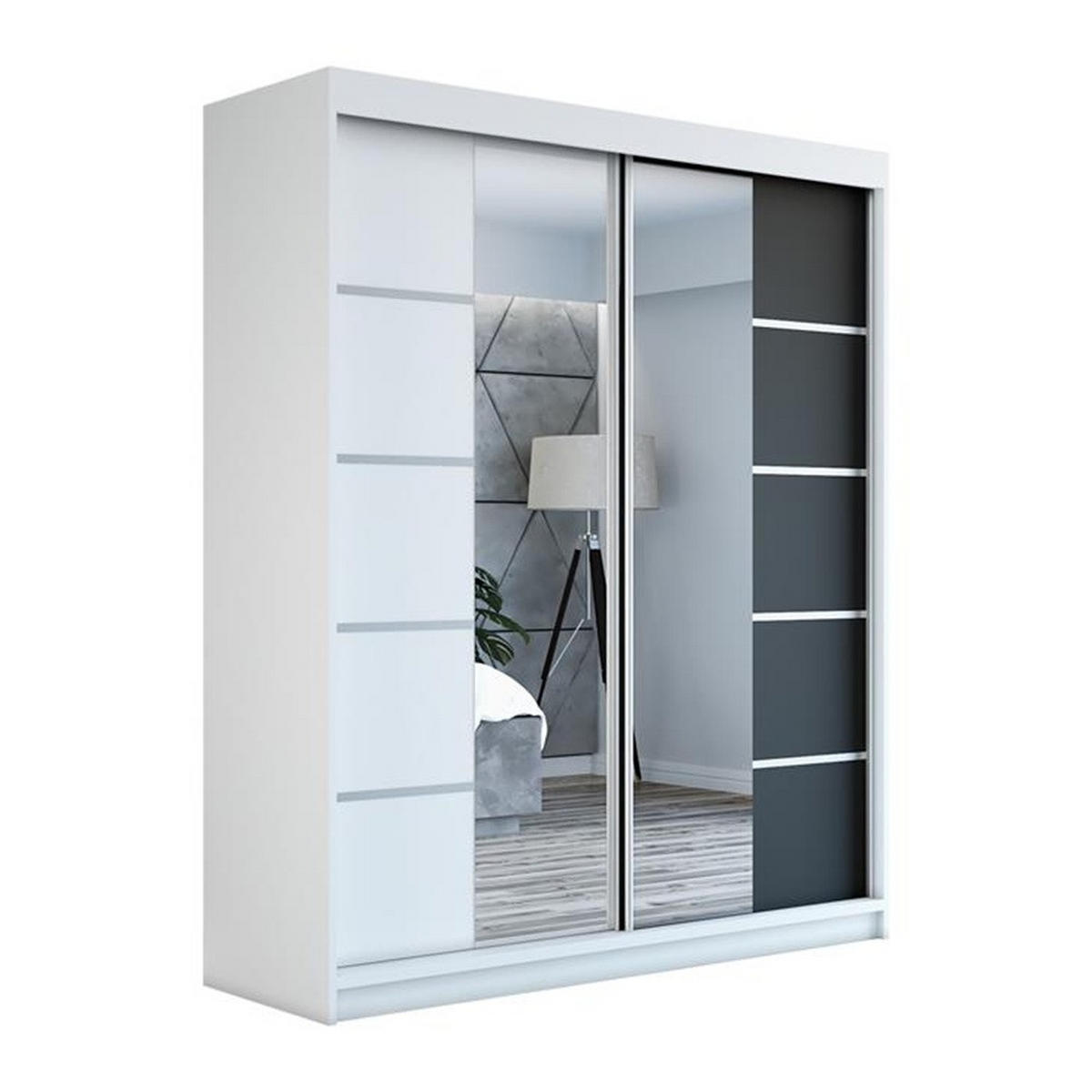 SCHWEBETÜRENSCHRANK 180 CM KRINO Farbe: Weiß / weiß / schwarz - Schwarz/Weiß, Holzwerkstoff (180/215/59.5cm) - A&J MöbelLand