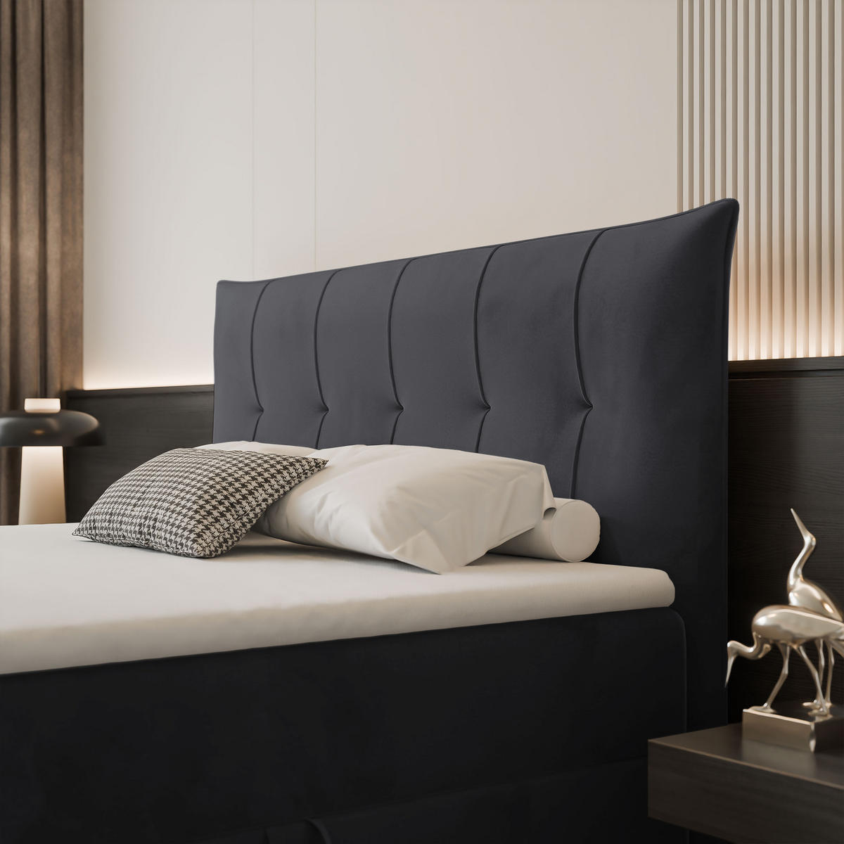 BOXBETT CHESTER 140/200 cm mit Matratze und Topper, Dunkelgrau - Dunkelgrau, Holzwerkstoff/Textil (140/200cm) - Idohome