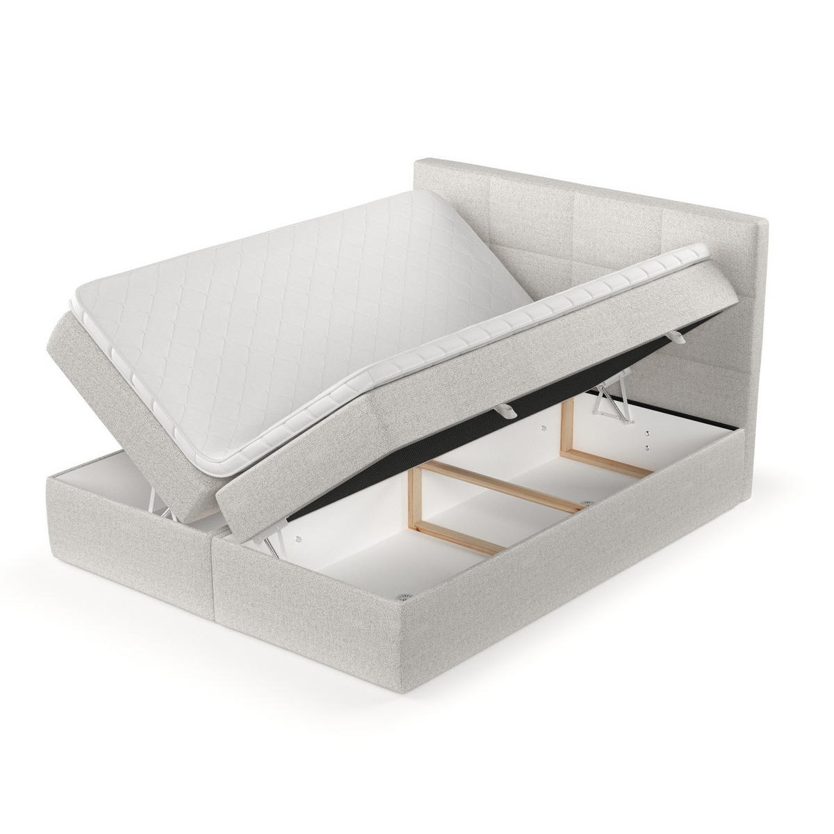 BOXBETT Oris 140/200 cm Hellbeige im Riva Stoff - Sandfarben/Schwarz, Holz/Holzwerkstoff (140/200cm) - AltaBeds