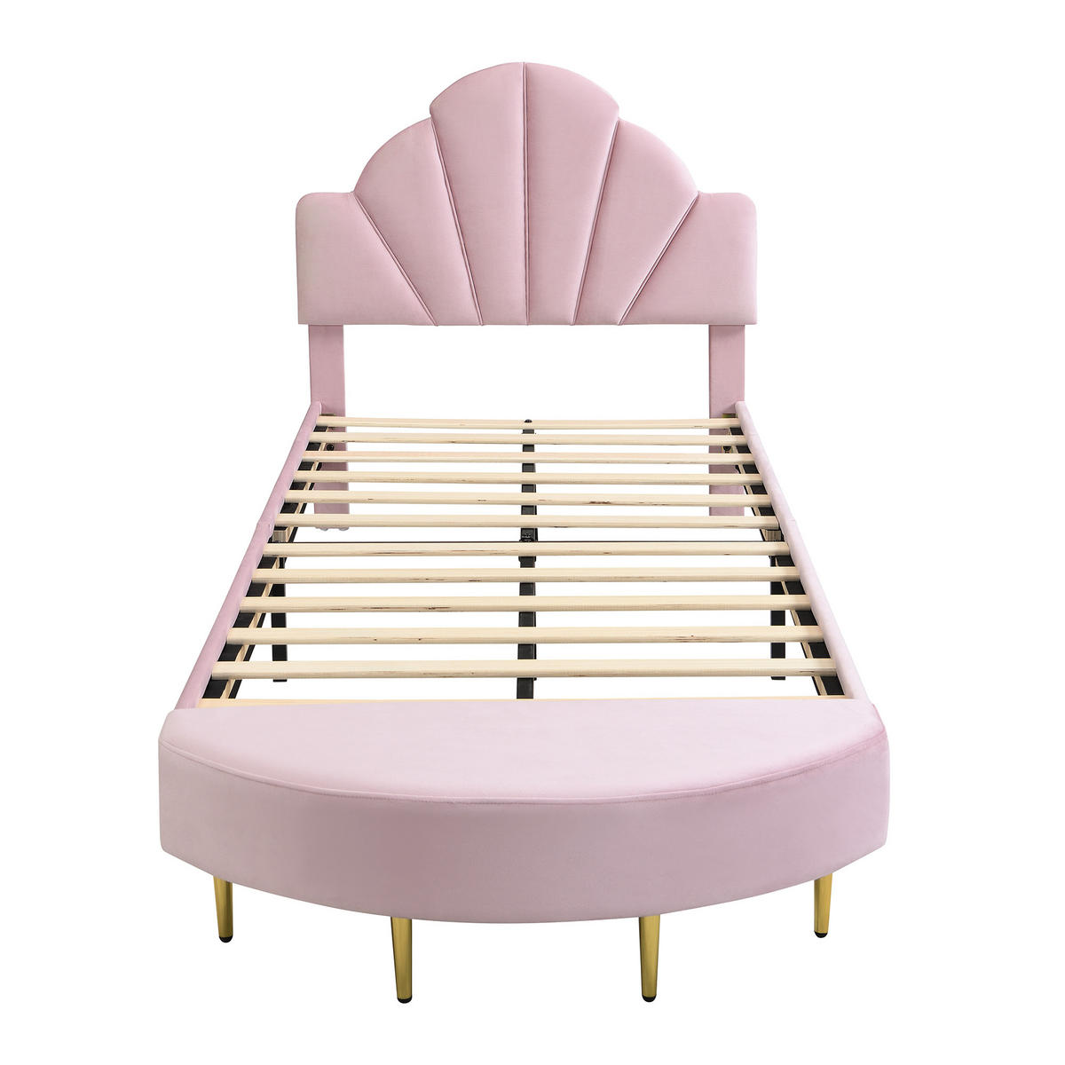 KINDERBETT 90/200 cm DE-02215, in Rosa, mit Samtkopfteil und Bettbank - Pink, Holzwerkstoff/Metall (90/200cm) - ComfortXL