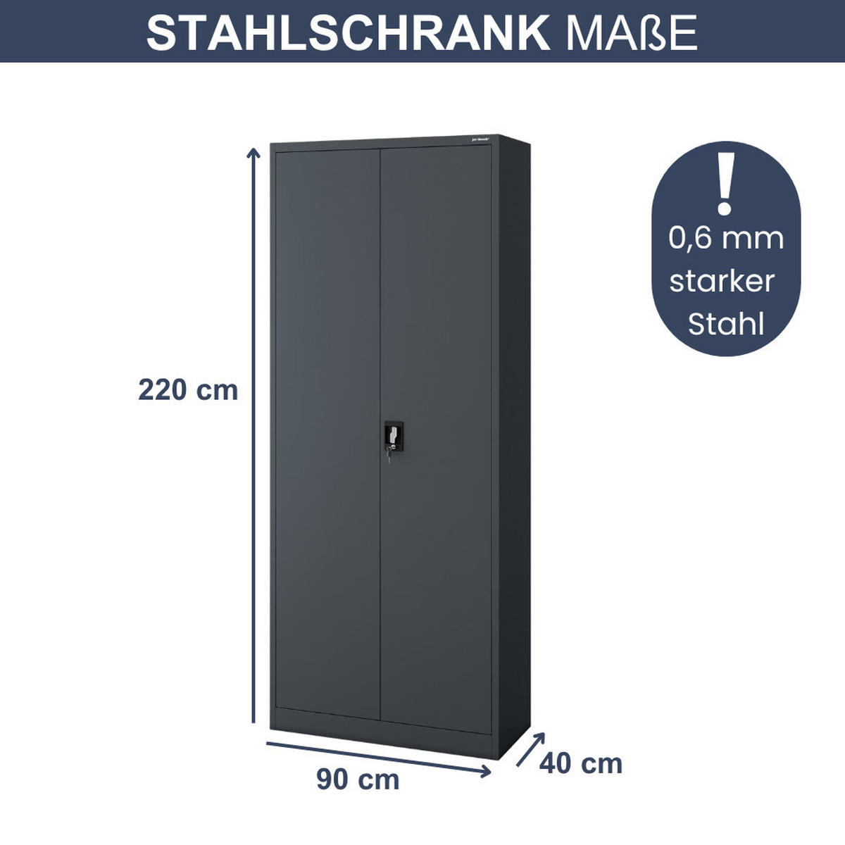 AKTENSCHRANK abschließbar KADO Flügeltüren 220x90x40cm Anthrazit - Anthrazit, Metall (90/220/40cm) - DELUKE