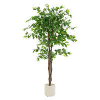 KUNSTPFLANZE Ficus 150 cm mit Naturholzstamm für Innen/Außen - Schwarz/Grün, Kunststoff/Textil (150cm) - ML-DESIGN